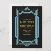 Invitation Elegant Gatsby Art Deco Blue & Gold Bridal Shower (Devant)