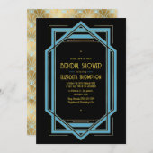 Invitation Elegant Gatsby Art Deco Blue & Gold Bridal Shower (Devant / Derrière)