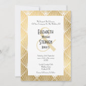 Invitation Elégant Gatsby Art Déco Mariage blanc & or (Devant)