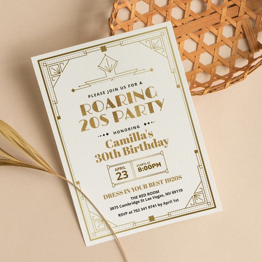 Invitation Elégant Gatsby Art Déco Roaring 20s White Gold