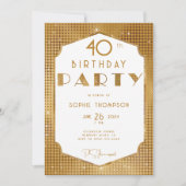 Invitation Elégant Gatsby Blanc et Gold Déco 40e anniversaire (Devant)
