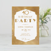 Invitation Elégant Gatsby Blanc et Gold Déco 40e anniversaire (Debout devant)