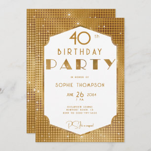 Invitation Elégant Gatsby Blanc et Gold Déco 40e anniversaire