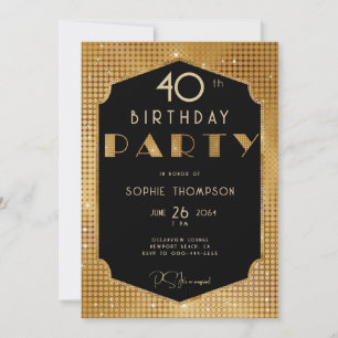 Invitation Elégant Gatsby Gold Parties scintillant Noir 40e a