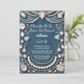 Invitation Élégant Gem Bling Denim Et Diamonds Sweet 16 (Debout devant)