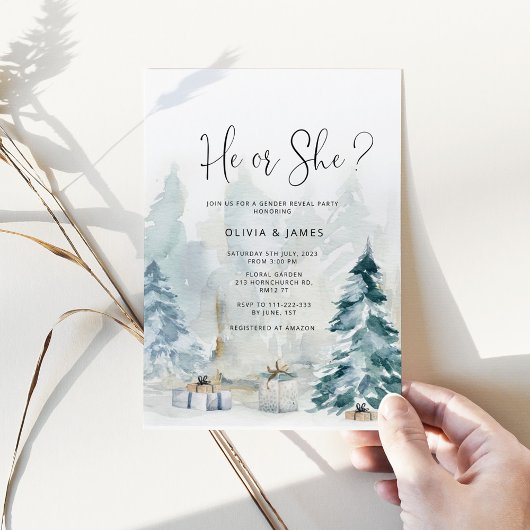 Invitation Elégant genre de forêt d'hiver révéler Lui ou Elle
