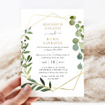 Invitation Elegant Geometric Greenery Wedding Reception<br><div class="desc">This elegant and customizable Wedding Reception Invitation features an geometric gold frame adorned with beautiful watercolor greenery foliage & has been paired with a whimsical calligraphy and a classy serif font in gold and gray. To make advanced changes,  please select "Click to customize further" option under Personalize this template.</div>