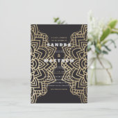Invitation Élégant Glam Black Gold Floral Mariage Mandala (Debout devant)