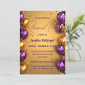Invitation Élégant Glam Purple Gold Ballons Parti de retraite (Debout devant)