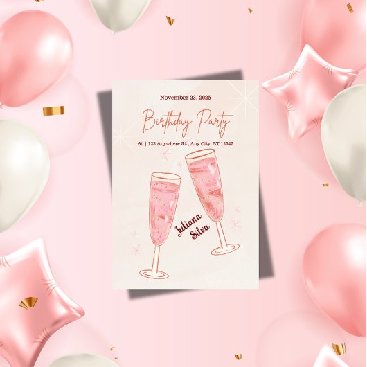 Invitation Elegant Glamorous Pink Champagne Birthday 