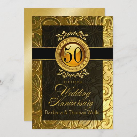 Invitation Élégant Glamour Gaufrage 50e Anniversaire (Devant / Derrière)