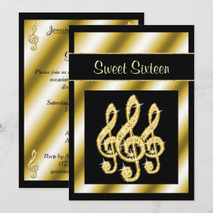 Invitation Élégant, Glamour Treble Clefs Dorés Sweet 16