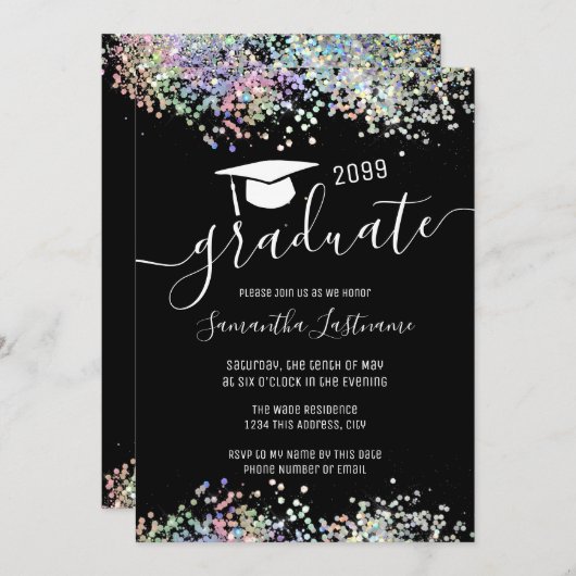 Invitation Élégant Gliter Graduate Class de 2022 (Devant / Derrière)