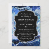 Invitation Elegant Glitter Agate Blue & Silver Wedding (Devant)