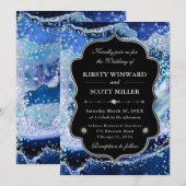 Invitation Elegant Glitter Agate Blue & Silver Wedding (Devant / Derrière)