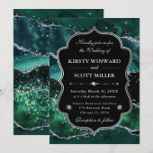 Invitation Elegant Glitter Agate Green & Silver Wedding (Devant / Derrière)