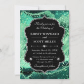 Invitation Elegant Glitter Agate Green & Silver Wedding (Devant)