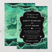 Invitation Elegant Glitter Agate Green & Silver Wedding (Devant / Derrière)