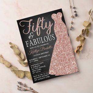 Invitation Elegant Glitter Dress   Fifty & Fabulous Birthday