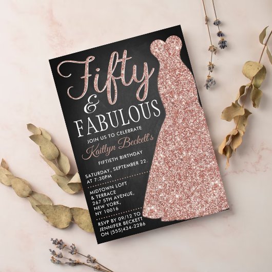 Invitation Elegant Glitter Dress | Fifty & Fabulous Birthday