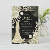 Invitation Elegant Glitter Dress Roses Bridal Shower (Debout devant)