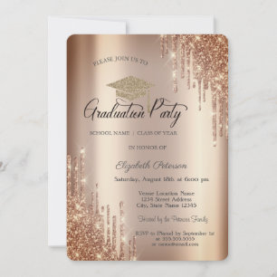 Invitation Elegant Glitter Drips,Casquette de remise de diplô