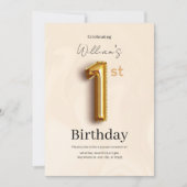 Invitation Elegant Gold 1st Birthday Invite, Minimalist Boy  (Devant)
