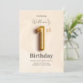 Invitation Elegant Gold 1st Birthday Invite, Minimalist Boy  (Debout devant)