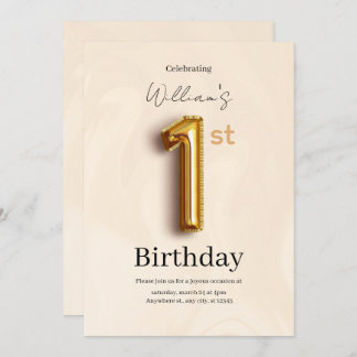 Invitation Elegant Gold 1st Birthday Invite, Minimalist Boy 