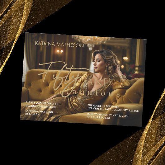 Invitation Elégant Gold 50 et Fabuleux 50e anniversaire