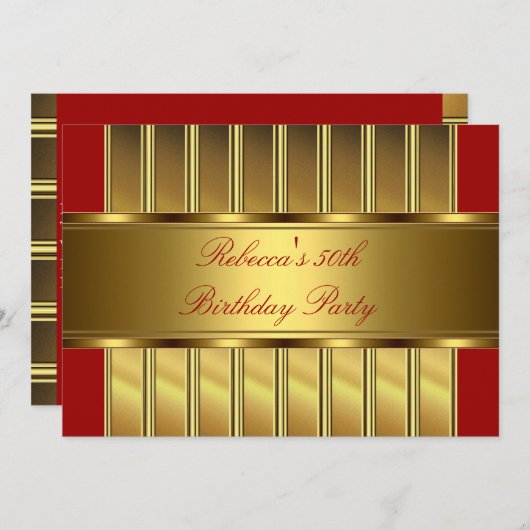 Invitation Elégant Gold 50th Birthday Party Event Red 2 (Devant / Derrière)