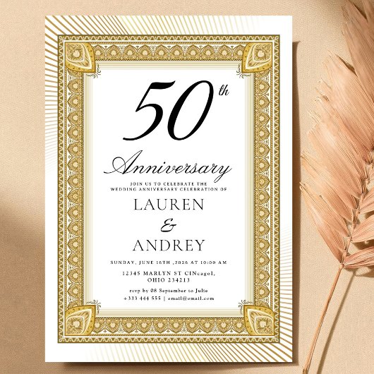 Invitation Elegant  Gold 50th Wedding Anniversary