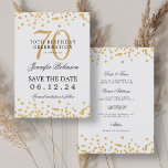 Invitation Elegant Gold 70th Birthday Enregistrer la date Dét<br><div class="desc">Elégant design "70th Birthday Party" avec faux confettis de parties scintillant & détails texte. Facile à utiliser et facile à personnaliser. Commandez aujourd'hui !</div>