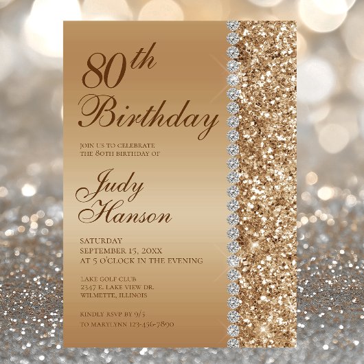 Invitation Elégant Gold 80e anniversaire