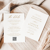 Invitation Elegant Gold All In One QR Code Mariage