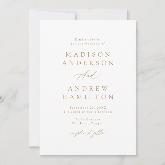 Invitation Elegant Gold All In One QR Code Mariage (Devant)