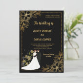Invitation Elegant gold and Black Border floral Wedding  (Debout devant)
