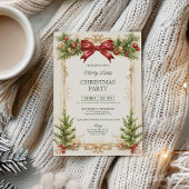 Invitation Elegant Gold and Red Bow Christmas Party