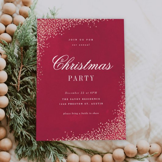 Invitation Elegant Gold and Red Christmas Party