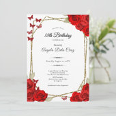 Invitation Elegant Gold and Red Roses 18th Birthday Debut (Debout devant)