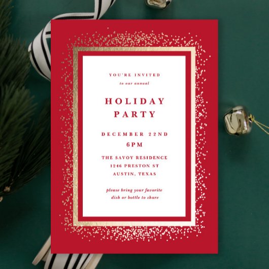 Invitation Elegant Gold and Red Sparkle Holiday Party