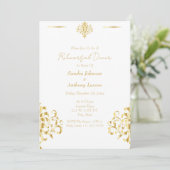 Invitation Elegant Gold and White Damask Wedding Rehearsal (Debout devant)