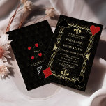 Invitation Elégant Gold Art Deco Casino QR Code Mariage<br><div class="desc">Casino Royale et design de cartes à thème Art déco des années 20. Il présente un style art déco vintage, un cadre en faux or hollywoodien des années 1920, jouant à des costumes de cartes (simulant des cartes à jouer), sur un arrière - plan motif Art déco noir doré. Des...</div>