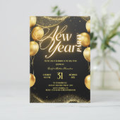 Invitation Elegant Gold Balloons New Year Party (Debout devant)