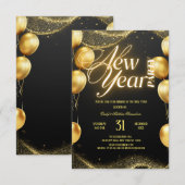 Invitation Elegant Gold Balloons New Year Party (Devant / Derrière)