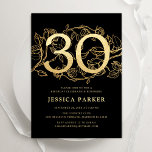 Invitation Elégant Gold Black 30e anniversaire<br><div class="desc">Elégante invitation de fête de 30e anniversaire en or noir. Design féminin moderne et personnalisable avec des accents botaniques rose et de l'or de parties scintillant faux. Carte invitation florale simple parfaite pour une célébration anniversaire élégante. Personnalisez avec vos propres détails. Invitations Zazzle imprimées ou téléchargement instantané modèle imprimable numérique....</div>