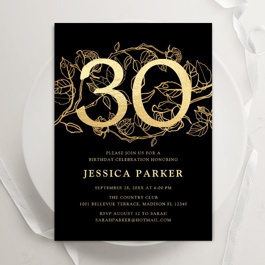 Invitation Elégant Gold Black 30e anniversaire