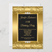 Invitation Elegant Gold Black Damask Photo Anniversaire (Devant)