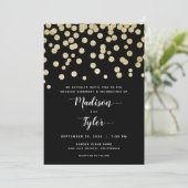 Invitation Elégant Gold & Black Parties scintillant Confetti  (Debout devant)
