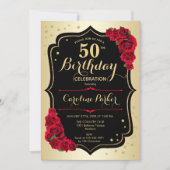 Invitation Elégant Gold Black Red Photo 50e anniversaire (Devant)